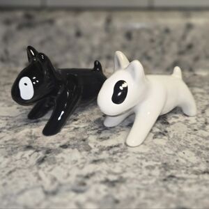 Bull Terrier Salt And Pepper Shakers Ceramic Dog Black And White Vintage Cruet